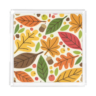 Fall Autumn Thanksgiving Harvest Leaves Falling Acrylic Tray