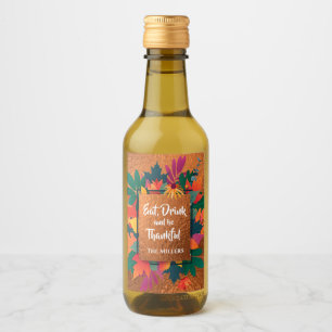 Fall Autumn Thanksgiving Leaves on Copper Wine Label