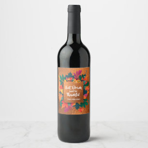 Fall Autumn Thanksgiving Leaves on Copper Wine Label