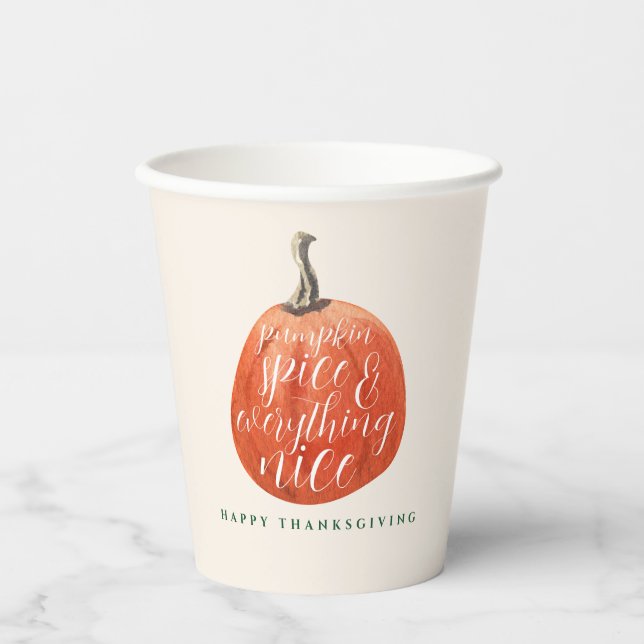 Fall Autumn Thanksgiving Party Watercolor Pumpkins Paper Cups (Front)