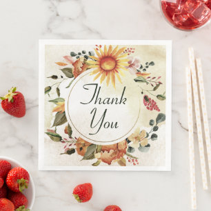 Fall Autumn Thanksgiving Sunflower Thank You Paper Dinner Napkins