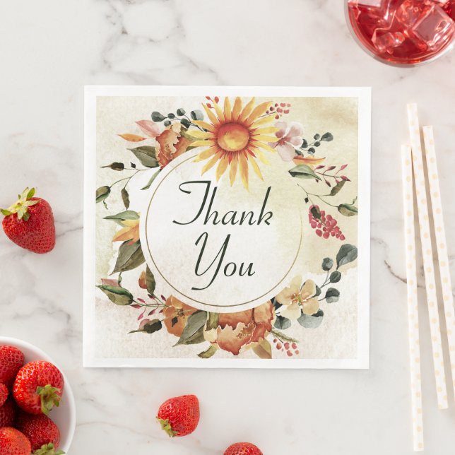 Fall Autumn Thanksgiving Sunflower Thank You  Paper Dinner Napkins (Insitu)