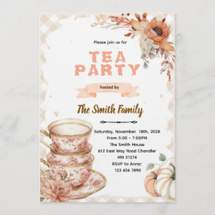 Fall autumn thanksgiving tea party invitation 