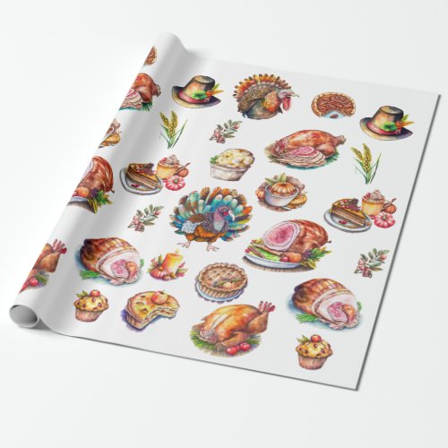 Fall Autumn Thanksgiving Turkey Dinner Food  Wrapping Paper