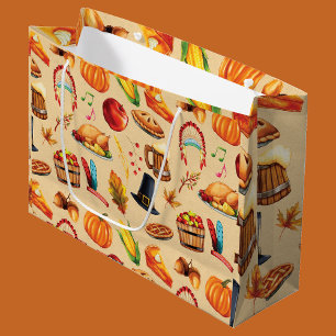 Fall Autumn Thanksgiving Turkey Dinner Large Gift Bag