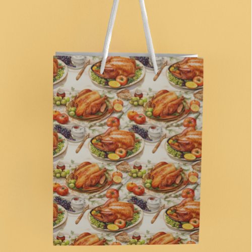 Fall Autumn Thanksgiving Turkey Dinner Medium Gift Bag