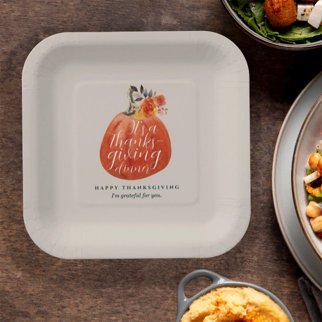 Fall Autumn Thanksgiving Watercolor Pumpkin Paper Plates (Creator Uploaded)
