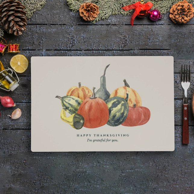 Fall Autumn Thanksgiving Watercolor Pumpkin Placemat (Creator Uploaded)