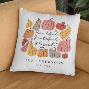 Fall Autumn Thanksiving Pumpkin Personalized Name Throw Pillow