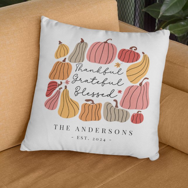 Fall Autumn Thanksiving Pumpkin Personalized Name Throw Pillow (Creator Uploaded)