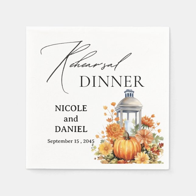 Fall Autumn Theme Rehearsal Dinner Napkins (Front)