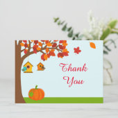 Fall Autumn Tree And Cute Birds Baby Shower Thank You Card 