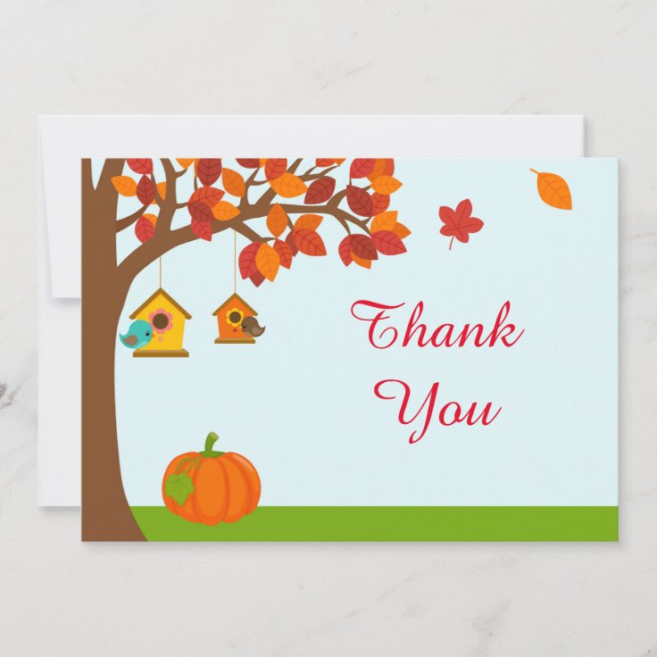 Fall Autumn Tree and Cute Birds Baby Shower Thank You Card | Zazzle