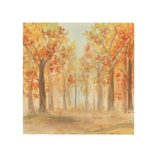 Fall Autumn Trees Orange Leaves Nature Watercolor  Wood Wall Art