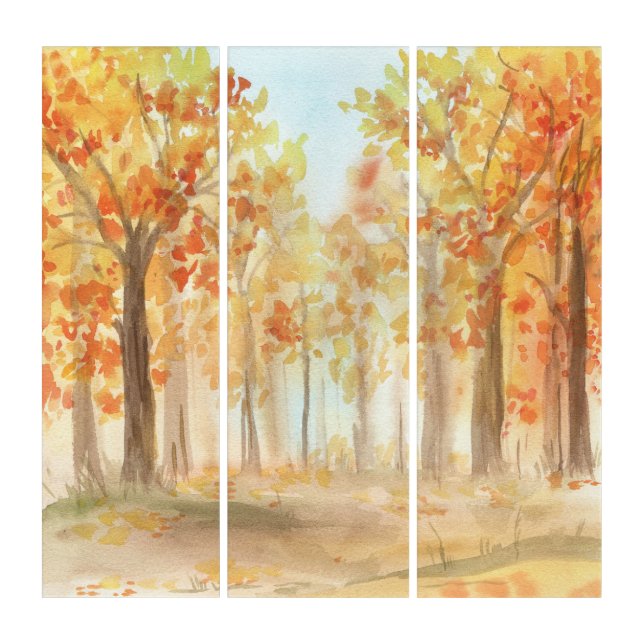 Fall Autumn Trees Orange Leaves Watercolor   Triptych (Front)
