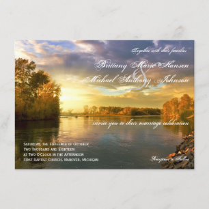 Fall Autumn Trees River Sunset Wedding Invitations