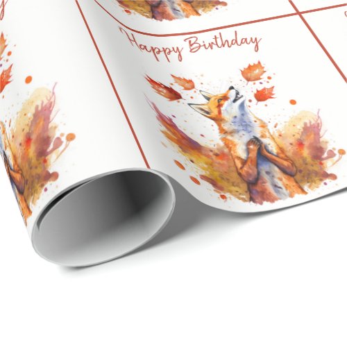 Fall  Autumn Vibes Fox _ Happy Birthday Wrapping Paper