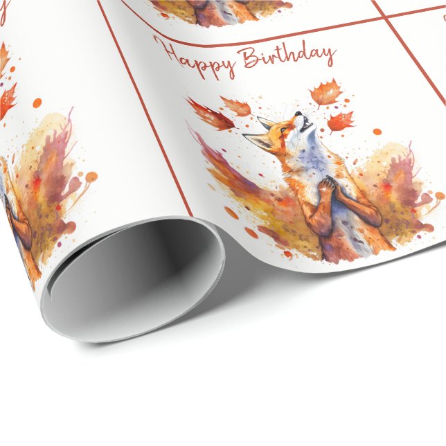 Fall / Autumn Vibes Fox - Happy Birthday Wrapping Paper (Roll Corner)