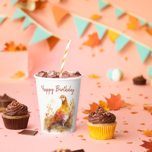 Fall / Autumn vibes Pheasant -  Birthday Party - Paper Cups (Creator Uploaded)