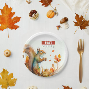 Fall / Autumn vibes Squirrel -  Birthday Party - Paper Plates