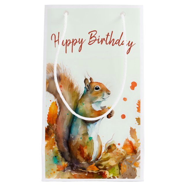 Fall / Autumn vibes Squirrel -  Birthday Party - Small Gift Bag (Front)