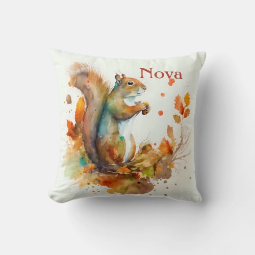 Fall  Autumn Vibes Squirrel _ Customized  Throw Pillow