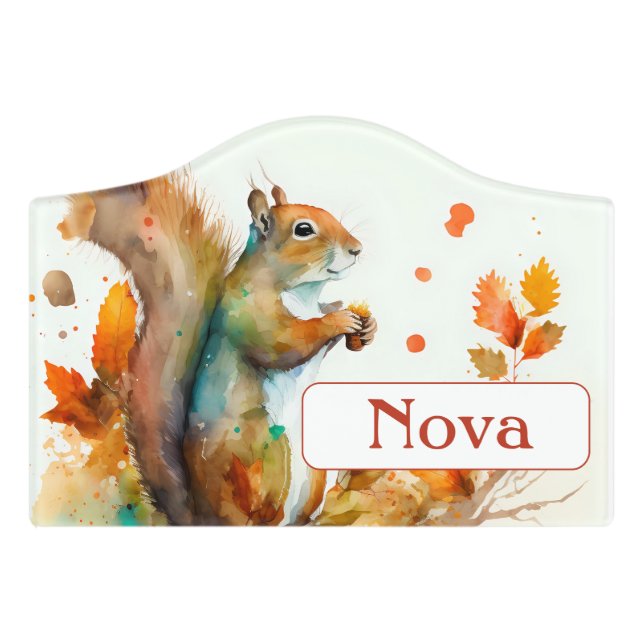 Fall / Autumn Vibes Squirrel - Name Door Sign (Small Crest Front)