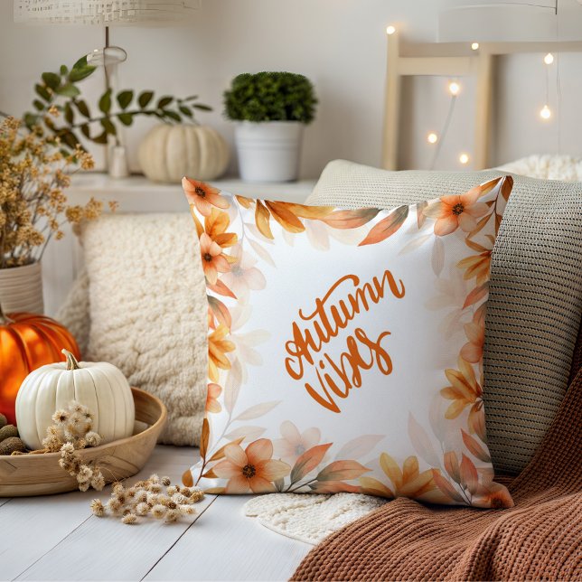 Fall Autumn Vibes Watercolor Leaves Throw Pillow (Creator Uploaded)