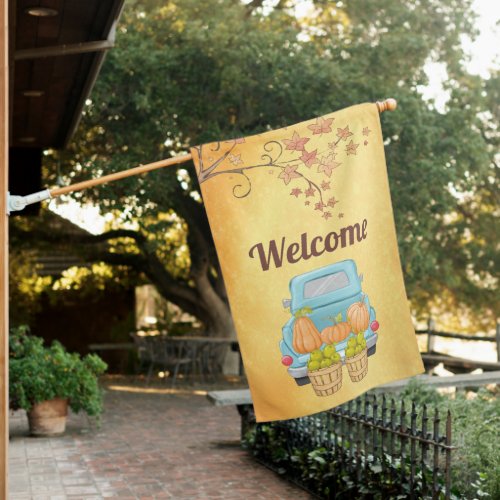  Fall Autumn Vintage Truck Harvest Welcome House Flag