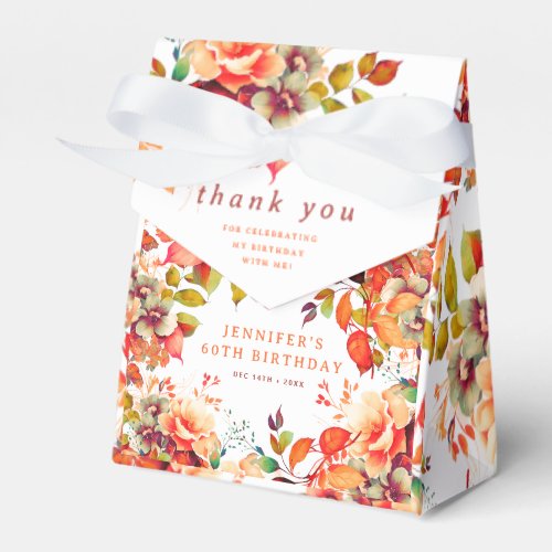 Fall Autumn Watercolor Floral 60th Birthday  Favor Boxes