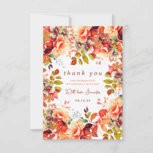 Fall Autumn Watercolor Floral Birthday Thank You