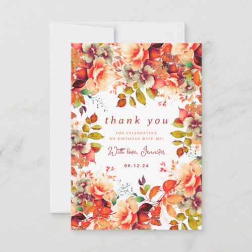 Fall Autumn Watercolor Floral Birthday Thank You 