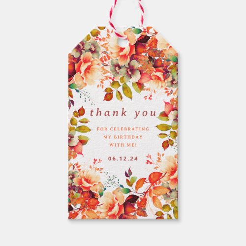 Fall Autumn Watercolor Floral Birthday Thank You  Gift Tags