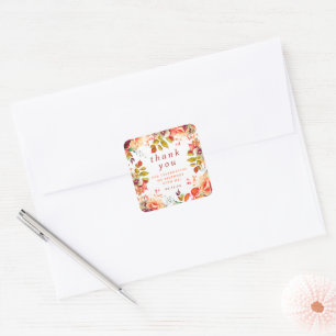 Fall Autumn Watercolor Floral Birthday Thank You Square Sticker