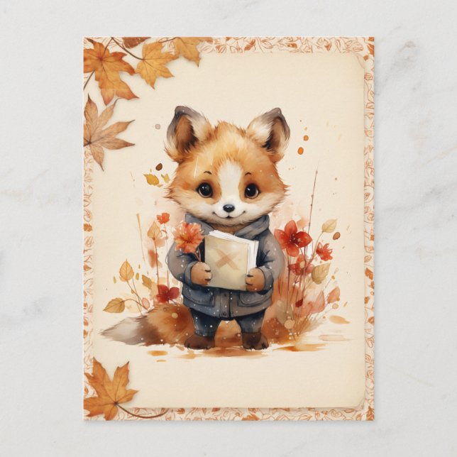 Fall / Autumn Watercolor Fox -  Postcard (Front)