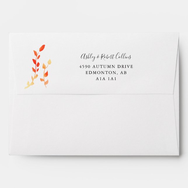 Fall Autumn Watercolor Leaves Foliage Wedding Envelope (Back (Top Flap))
