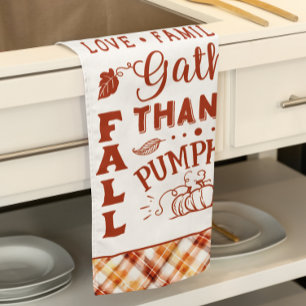 Fall Autumn Watercolor Orange Plaid Collage Kitchen Towel