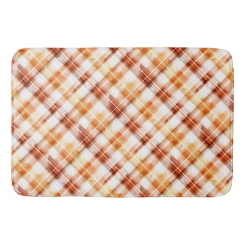 Fall Autumn Watercolor Orange Plaid Pattern Bath Mat