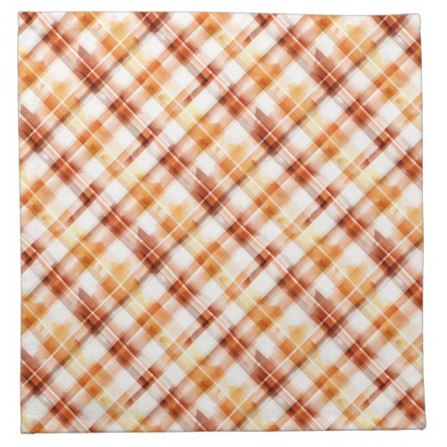 Fall Autumn Watercolor Orange Plaid Pattern Cloth Napkin