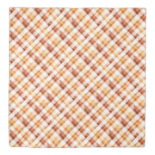 Fall Autumn Watercolor Orange Plaid Pattern Duvet Cover