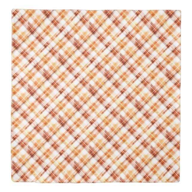 Fall Autumn Watercolor Orange Plaid Pattern Duvet Cover (Front)
