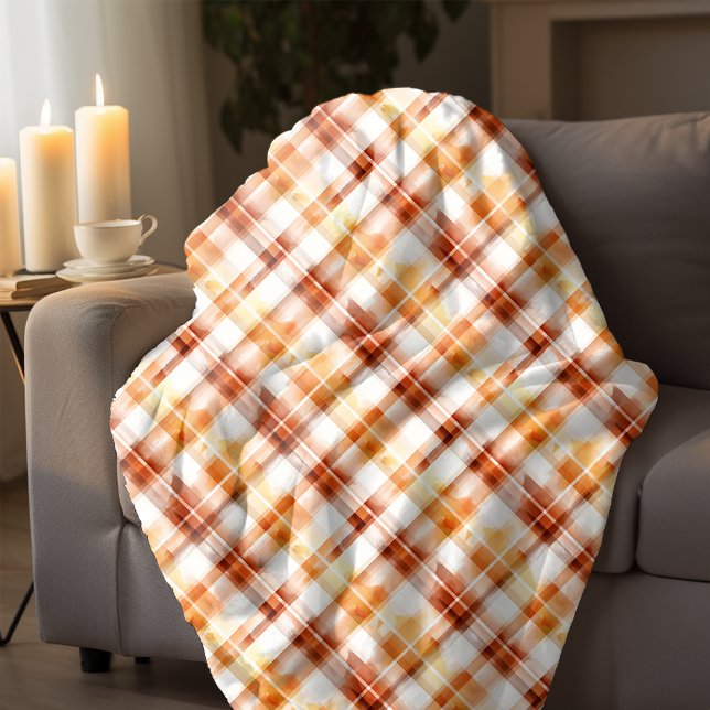 Fall Autumn Watercolor Orange Plaid Pattern Fleece Blanket (Fall Autumn Watercolor Orange Plaid Pattern Fleece Blanket)