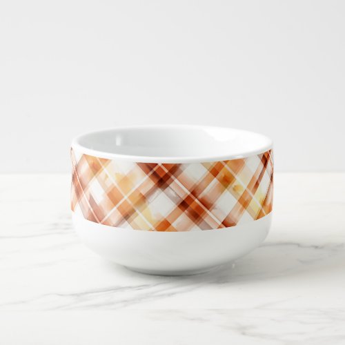 Fall Autumn Watercolor Orange Plaid Pattern Soup Mug