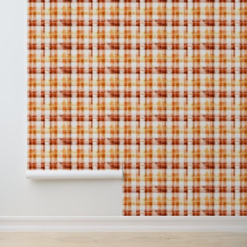 Fall Autumn Watercolor Orange Plaid Pattern Wallpaper