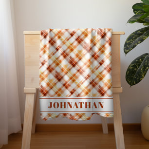 Fall Autumn Watercolor Orange Plaid Personalized Baby Blanket