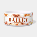 Fall Autumn Watercolor Orange Plaid Personalized  Bowl<br><div class="desc">This personalized pet bowl features your pet's name on an orange,  white,  and burgundy plaid pattern background.</div>