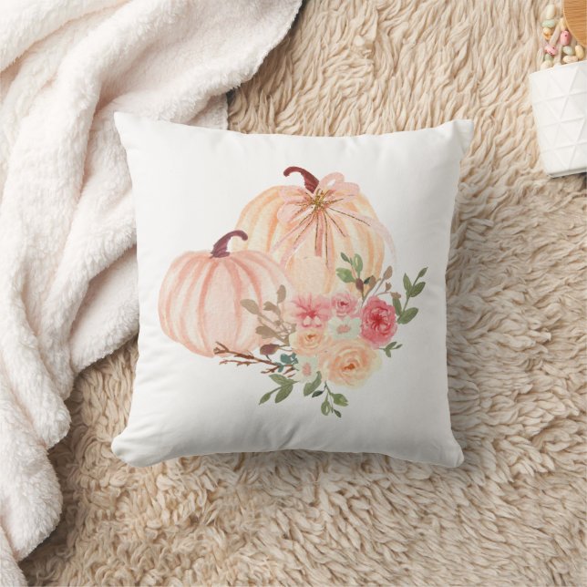 Fall Autumn Watercolor Pumpkin Throw Pillow (Blanket)