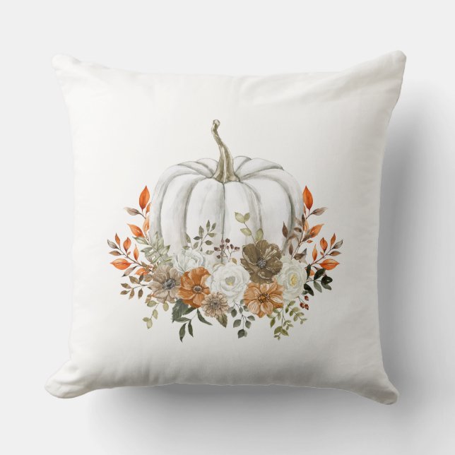 Fall Autumn Watercolor Pumpkin Throw Pillow (Front)