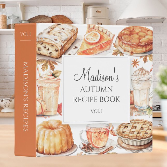 Fall Autumn Watercolor Recipe Cookbook 3 Ring Bind Binder (In situ)