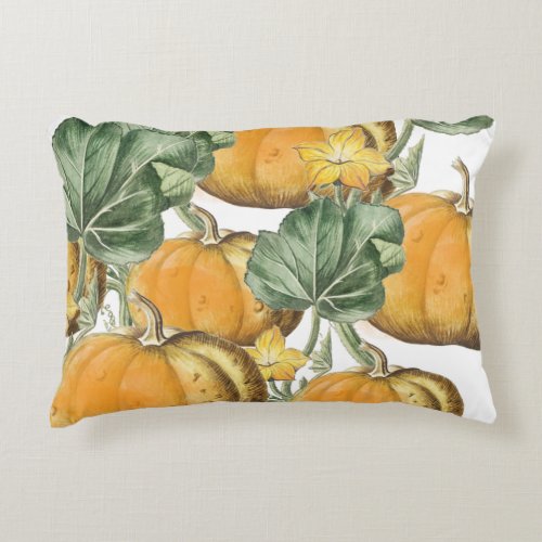 Fall Autumn Watercolor Vintage Pumpkins Accent Pillow
